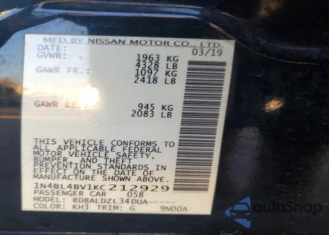 2019 Nissan Altima S из США, поврежденный, VIN 1N4BL4BV1KC212929